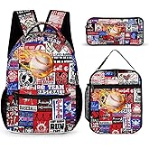 ZCJB-WSRY Baseball Backpack with Lunch Box & Pencil Case, 16 Inch Cool Baseball Themed Bookbag, Adjustable Lightweight Large Capacity, Colorful Sport Ball Backpack Set for Kids Girls Boys School