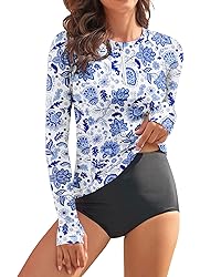 WOWENY Women Rash Guard Long Sleeve Swimsuit Top
