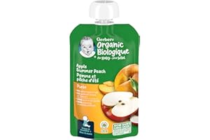GERBER Organic PURÉE Apple Summer Peach, Baby Food, Meal, 6+ Months, 128 ml, 12 Pack, Packaging May Vary