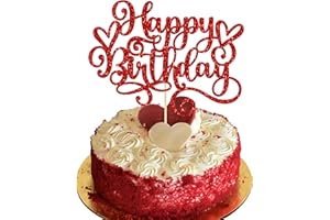Gyufise Happy Birthday Cake Topper Glitter Cake Pick for Celebrating Anniversary Party Cake Decorations Supplies - Red (1Pcs)