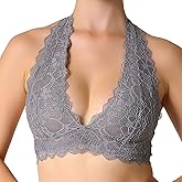 JOJOANS Halter Lace Bralette Unpadded Wireless Sheer Bra Bustier Full Coverage Lingerie