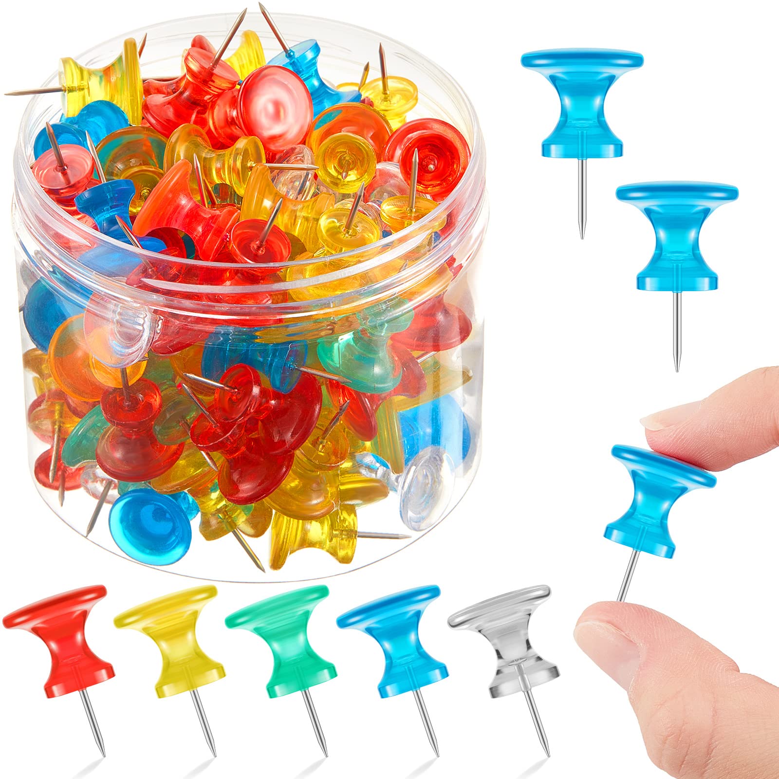 Photo 1 of Outus 100 Pcs Giant Push Pins Large Thumb Tacks Plastic Heads 1 Inch Jumbo Push Pins for Cork Board Map Posters Office School(Red, Yellow, Blue, Green, Transparent)