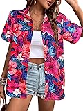 Women's Button Down Hawaiian Shirts Tropical V Neck