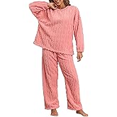 BAJAOEY Pajamas for Women Sets Soft Comfy Fluffy Pajama Fleece Pullover Ribbed Pjs Warm Plush Lounge Sleepwear 2 Piece
