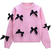 Danny D Girl' s Bow Crew Neck Pullover Sweaters Girl Children Long Sleeve Knitted Sweater