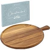 Grazerie Charcuterie Board - Round Acacia Wood Cutting Board for Kitchen with Handle, Cheese Board for Chopping Vegetables, Bread, Fruits, Meat - Decorative Wooden Serving Tray House Warming Gift
