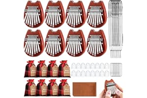 Lukmaa 8 Set 8 Keys Mini Kalimba Piano Finger Piano Thumb Piano 8 Study Instruction 16 Finger Protector 8 Cleaning Cloth 8 Lanyard 8 Chains 8 Bags for Christmas Gift Kids Adults Beginners (Cat)
