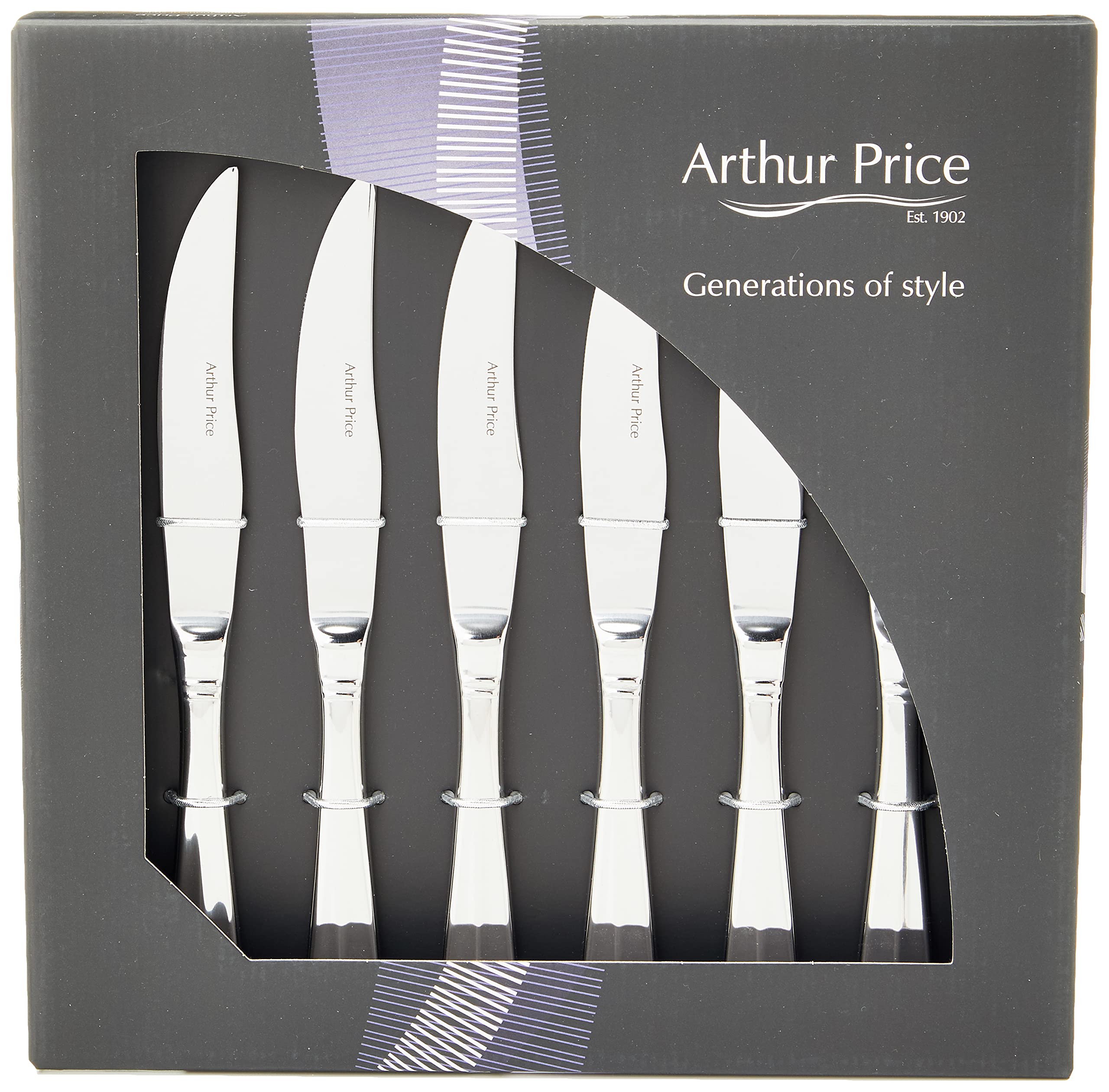 Arthur Price Every Day Rattail Steak Knives, Stainless Steel, Silver, 26.4 x 26.6 x 4 cm