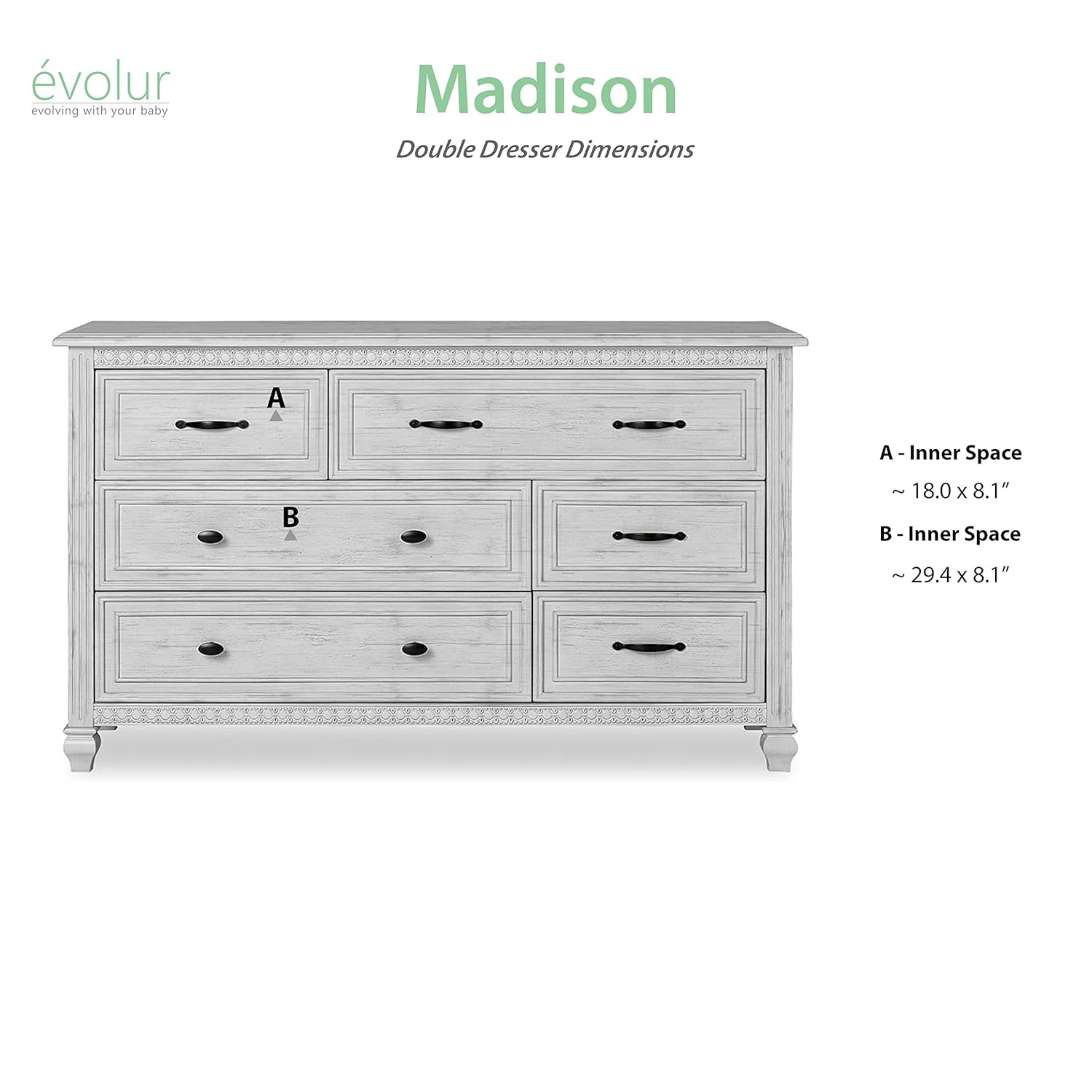 Evolur Madison Double Dresser, Antique Grey Mist : Baby