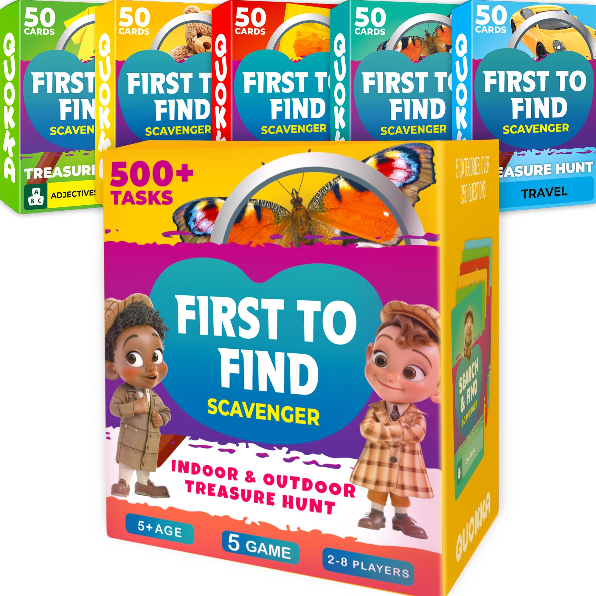 QUOKKA Scavenger Hunt Cards for Kids Ages 4-8 - Premium Version - 250+ Indoor Outdoor Activities for Kids Ages 6-8 - Camping Backyard Outdoor Games for Kids 3-6 - Pocket Travel Toys