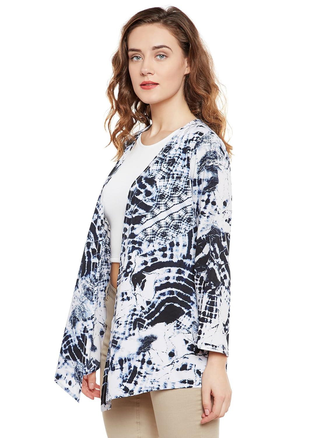 martini women blue white tie & dye plus size crepe shrug