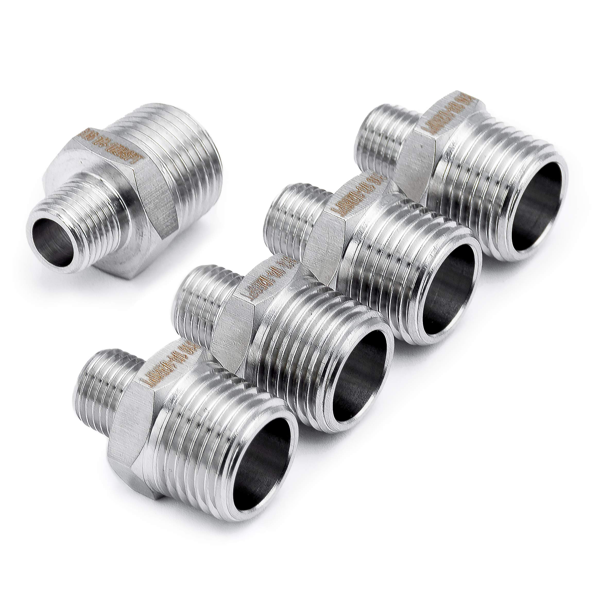 LTWFITTING Stainless Steel 316 Pipe Hex Reducing Nipple Fitting 1/2-Inch x 1/4-Inch Male BSPT (Pack of 5)