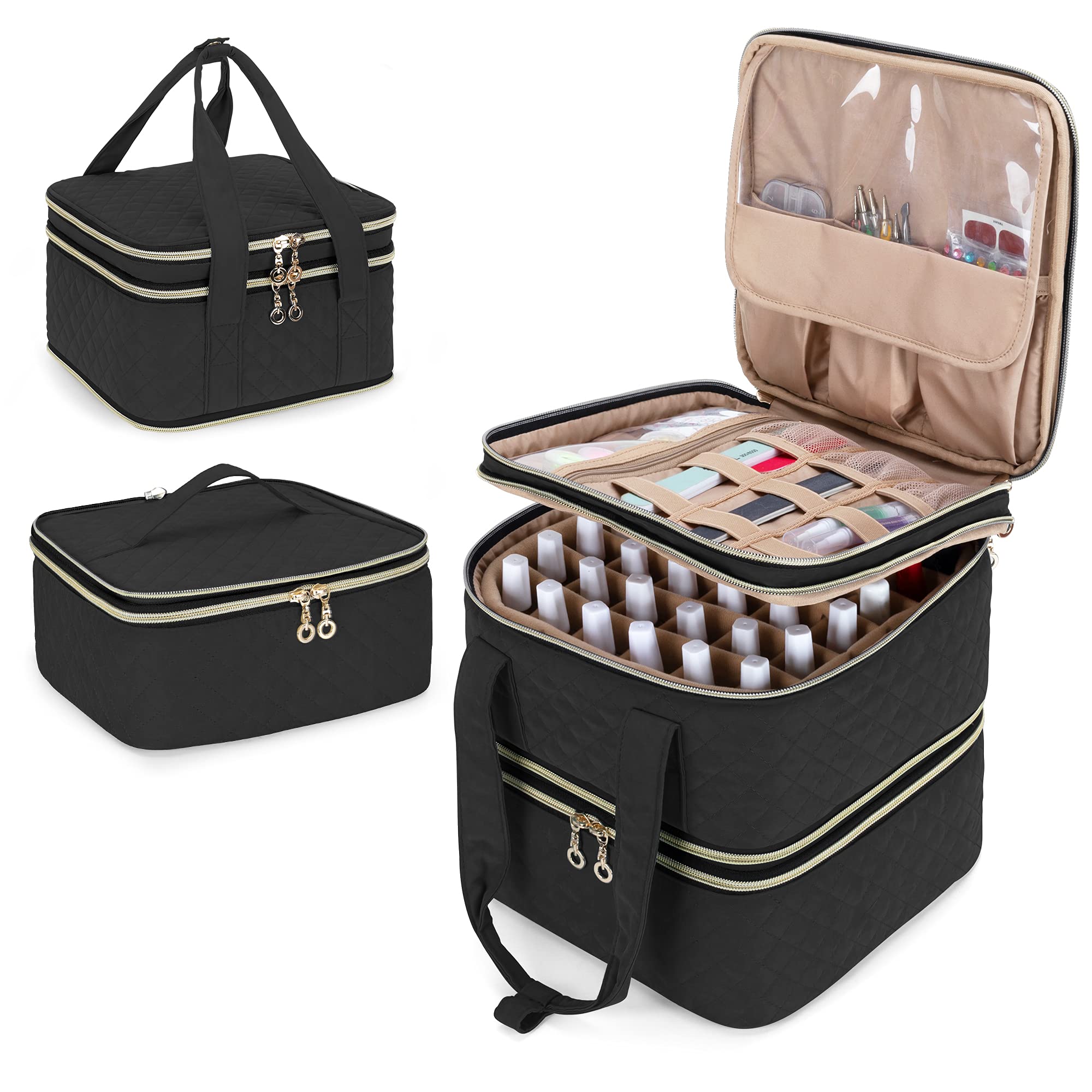 Yarwo Nail Polish Organiser Fits a Nail Lamp with 2 Adjustable Dividers (Holds 72 Bottles), Detachable Storage Nail Polish Case for Nail Varnish and Nail Art Tools, Black(Patent Pending)