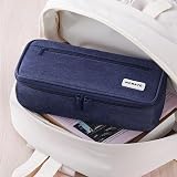 WEMATE Large Pencil Case Canvas 9x4.3x2.4in 5 Compartments Blue view 6