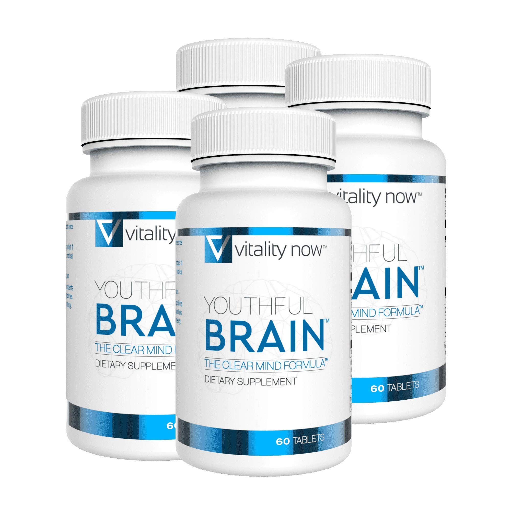 Vitality Now Youthful Brain 4 Bottle Bundle - Memory & Brain Health Support Supplement - Brain Booster Clarity with Bacopa Monnieri, Ginkgo Biloba, B12-120-Day Supply (240 Count)