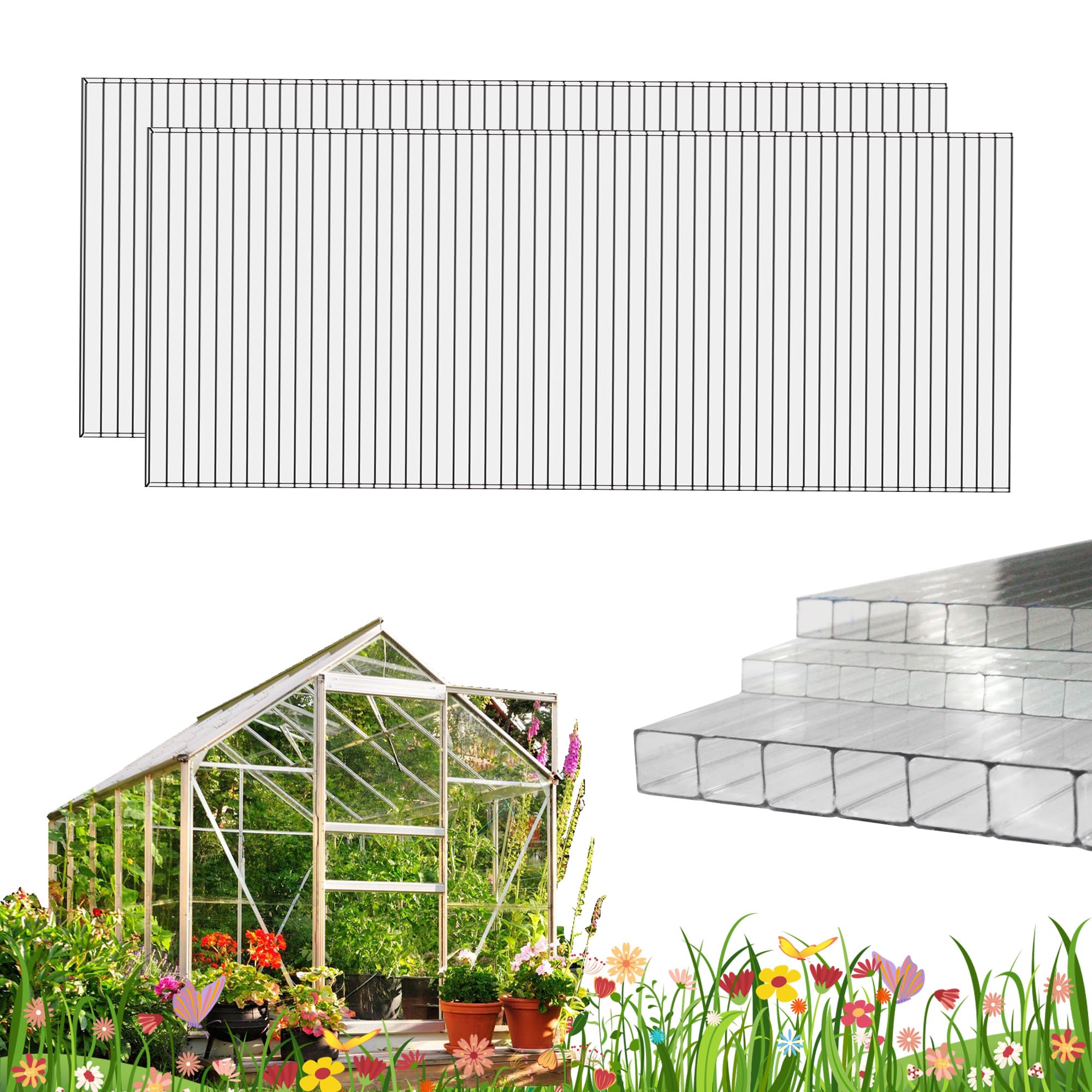 Photo 1 of XISOCO 12 PCS 2' x 6' x 0.24'' Polycarbonate Greenhouse Panels, Twin-Wall Polycarbonate Panels, Impact Resistance Clear Sheets, Greenhouse Panels UV Protection, Waterproof, for Garden and Greenhouse