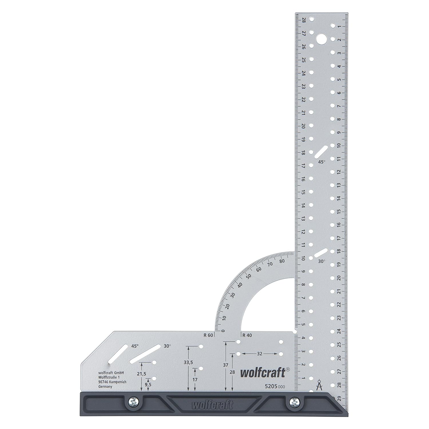 wolfcraft Universalwinkel 5205000 | Winkelmesser mit 300 mm Schenkellänge zum präzisen Anreißen & Zeichnen mit 90° Anschlagwinkel und abnehmbarer Winkelschiene