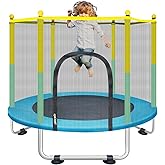 Indoor Trampoline for Kids Ages 1-8, 55" Small Outdoor Toddler Trampoline with Safety Enclosure Net, No-Gap Safe Design, Baby Round Jumping Mat, Recreational Trampolines Birthday Gifts for Boys Girls