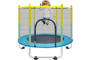 BIGOU Indoor Trampoline for Kids Ages 1-8, 55" Small Outdoor Toddler Trampoline with Safety Enclosure Net, No-Gap Safe Design, Baby Round Jumping Mat, Recreational Trampolines Birthday Gifts for Boys Girls