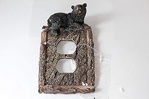 Black Bear Switch Plate Covers Electric Outlet Cover Faux Wood Look Cabin Decor (Electric Outlet)