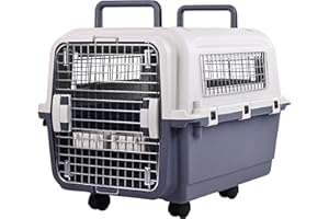 Elevon Plastic Kennels Pet Carrier Rolling Plastic Airline Approved Wire Door Travel Dog Crate, Medium (26.5" L x 20" W x 18.