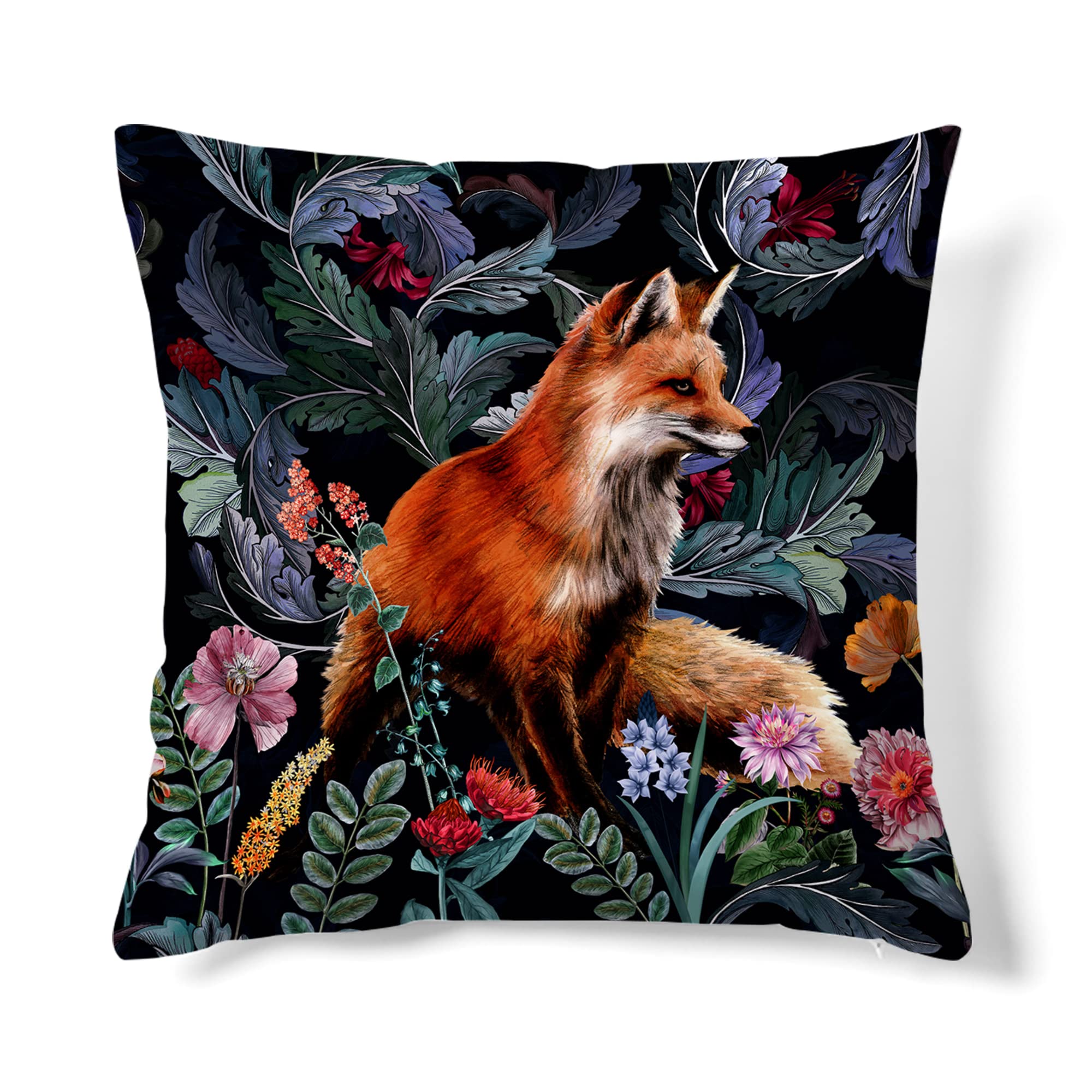 Obal William Morris inspired Cushion Covers Original Design Velvet Pillow Case Square Decorative Throw Pillow Cover 45cm x 45cm for Sofa Bed Couch Living Room Bedroom (18x18 Inch) Forest Fox 1pc