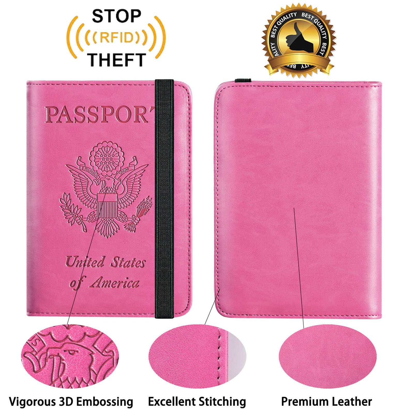Passport Holder With Luggage Tag Travel Essentials Passport Cover Travel Wallet RFID Blocking Leather Case International Travel Must Haves Travel Accessories Women Men(115#Pink)