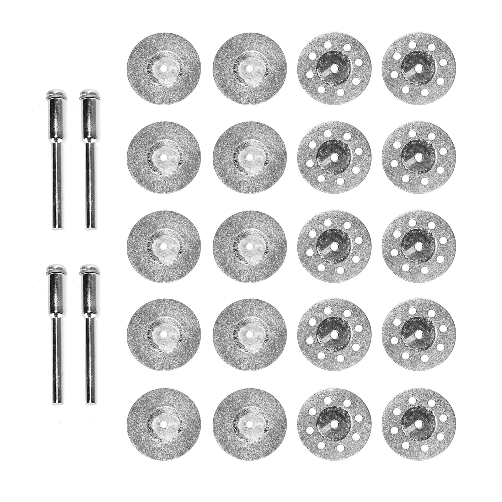 20Pcs 30mm Diamond Wheel(without holes/with holes each 10) with 4pcs 3mm Mandrel for sanding and cutting wood, plastics, ceramics and stone