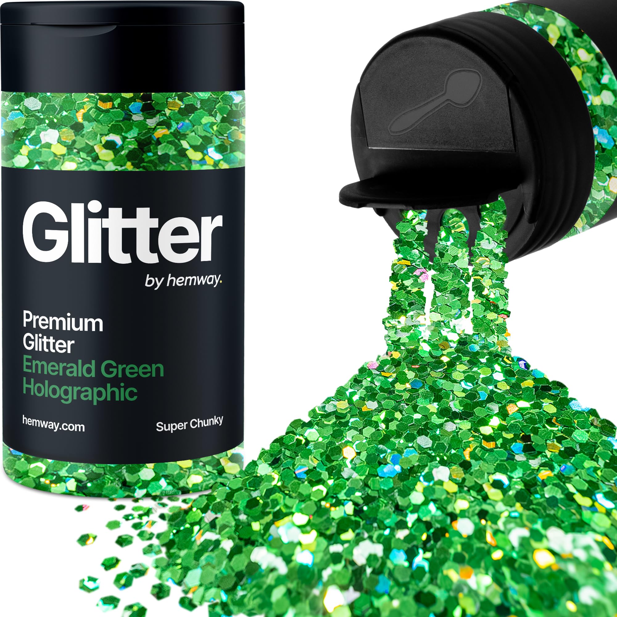 Holographic Emerald Green Glitter Shaker, 130g Super Chunky Glitter, Crafts 1/8" Metallic Flake Emerald Green Sequins, Resin & Epoxy Crafts, Decorating, Halloween, Christmas Nail, Face, Hemway