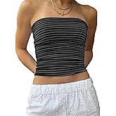 BAIGRAM Women Striped Tube Tops Summer Cute Going Out Crop Top Y2K Slim Fit Strapless Cropped Shirts Bandeau