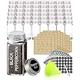 SWOMMOLY 48 Glass Spice Jars with 713 Spice Labels, Chalk Marker and Funnel Complete Set. 48 Square Glass Jars 4OZ, Airtight