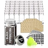 SWOMMOLY 48 Glass Spice Jars with 713 Spice Labels, Chalk Marker and Funnel Complete Set. 48 Square Glass Jars 4OZ, Airtight 