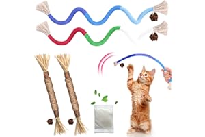 GBSYU Cat Toys Chew Rope & Silvervine Sticks for Bored Indoor Adult Cats, 4Pcs Interactive Catnip Toys for Cats with Refillable Natural Catnip Bag for Teeth Cleaning