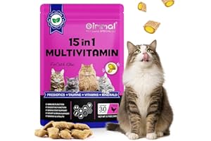Cat Multivitamin Chews and Supplements, 15 in 1 Cat Vitamins with Glucosamine and Cranberry, Supports Immune Health, Promotes