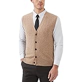 Kallspin Men's Cable Knit Sweater Vest Wool Blend V Neck Button Down Sleeveless Cardigan Vest