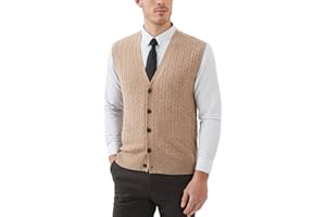 Kallspin Men's Cable Knit Sweater Vest Wool Blend V Neck Button Down Sleeveless Cardigan Vest