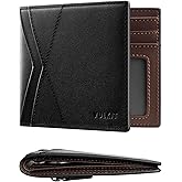 VULKIT Leather Wallet for Men RFID Blocking, Bifold Wallet with 9 Card Slots, Cash Compartment, Zipper Coin Pocket, Gift Box Packed