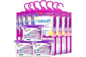 NATRUTH Moisture Absorber 7 HangingPackets（9.8oz*7）+ 3 Portable Boxs (10.5oz*3), Dehumidifiers with Lavender, Desiccant Hanging Bag Use for Kitchen Bathroom Wardrobe, Eliminates Odors, Odor Absorber