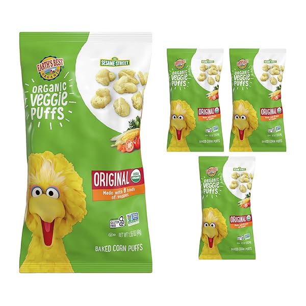 EARTH’S BEST ORGANIC VEGGIE PUFFS FOR TODDLERS 2 YEARS OLD AND UP, ORIGINAL FLAVOR, 1.55 OUNCE BAG