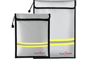 FUNOWLET Fireproof Waterproof Money Document Bag - 2 Pack Safe Upgraded Zipper Bags, Fire & Water Resistant Storage Organizer Pouch for A4 A5 Documents Holder,File,Cash,Jewelry,Passport,Tablet,Laptop (Gray)