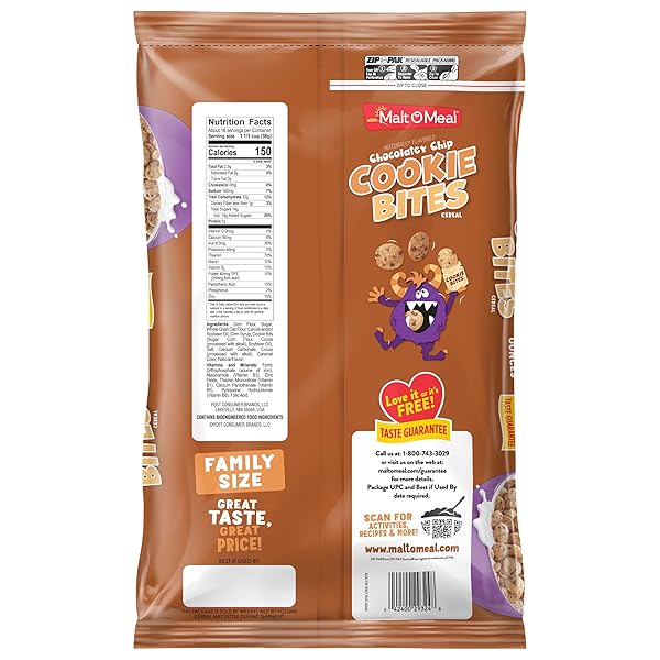 MALT-O-MEAL CHOCOLATEY CHIP COOKIE BITES KIDS BREAKFAST CEREAL, FAMILY SIZE BULK BAGGED CEREAL, 21 OUNCE – 1 COUNT