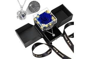 Lebana Preserved Blue Real Rose with Heart I Love You Necklace -Eternal Flowers Rose Birthday Gifts for Her Mom Wife Girlfriend Grandma on Valentines Mothers Day Christmas Anniversary Romantic-Blue
