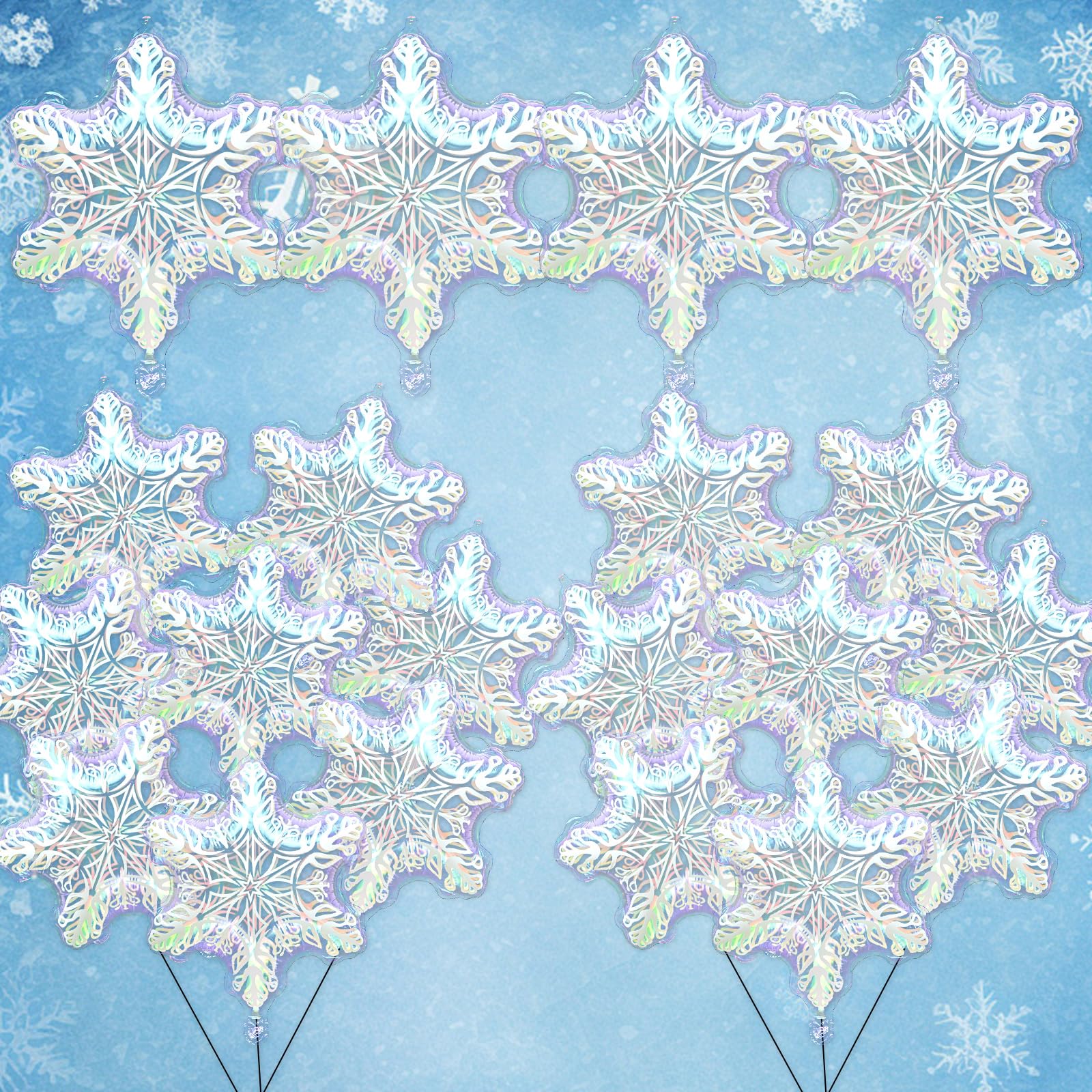 Photo 1 of 20 PCS Snowflake Shaped Foil Balloons - Iridescent Mylar Large Winter Themed Balloons for Winter Wonderland Party, Holiday, New Year Home Decorations