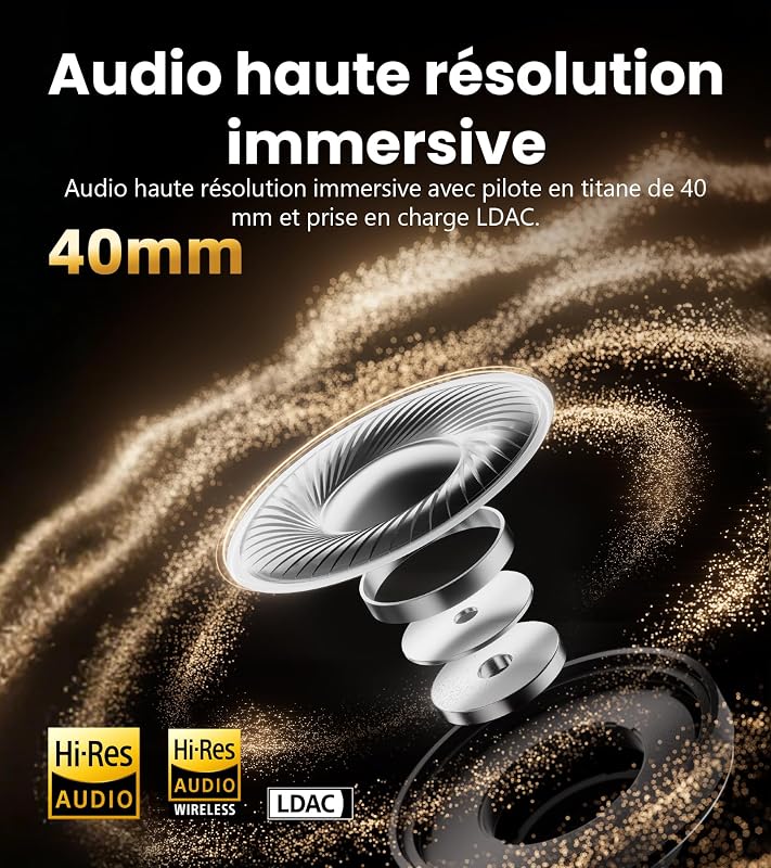 ES850NB Casque Hi-Res LDAC Anti-Bruit，Marron