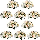 NUPTIO Artificial Flower Centerpieces for Tables: 10 Pcs Peachy Champagne & White Flower Ball Arrangement for Wedding Party - 9.5 Inch Diameter Floral Rose for Bridal Shower Decor