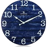 Lafocuse 12 Inch Silent Navy Blue Wall Clocks for Living Room Decor, Wooden Rustic Wall Clock Battery Operated, Decorative Farmhouse Clock Kitchen