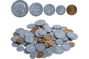 LEARNING ADVANTAGE Play Coin Set - 30 Pennies, 20 Nickels, 20 Dimes, 20 Quarters and 4 Half-Dollars - Realistic Coins for Pretend Play