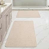 MIULEE Set of 2 Ultra Thin Bathroom Rugs, Rubber Bath Mats for Bathroom Non Slip, Quick Dry Absorbent Bath Rug Machine Washable, Fit Under Door, Shower, Sink, Home Decor, Light Beige, 17"x27"+20"x32"