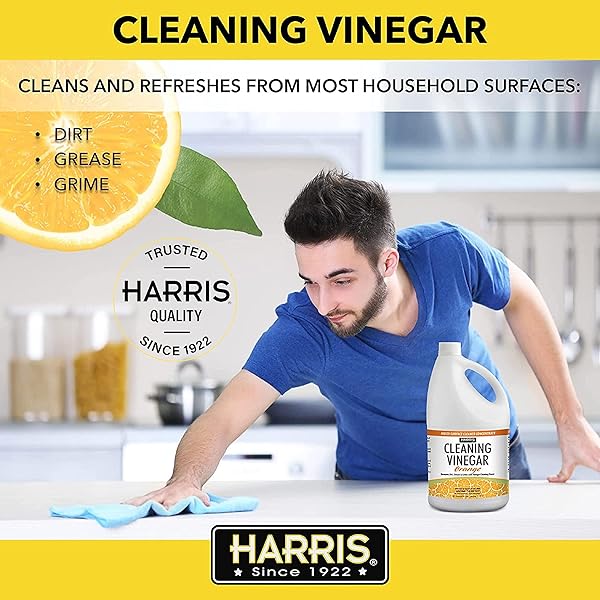 HARRIS CLEANING VINEGAR ALL PURPOSE HOUSEHOLD SURFACE CLEANER, 128OZ (ORANGE) WITH EASY POUR FUNNEL INCLUDED