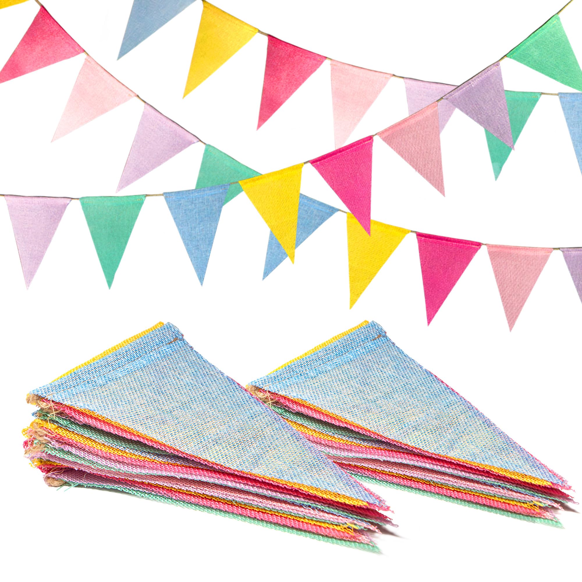 Photo 1 of Novelty Place 26 Feet Pastel Color Pennant Banner Flags, 24 Multicolor Burlap Pastel Triangle Bunting Flags (5x7 in) - Indoor/Outdoor Garland Party Decorations for Bithday, Classroom, Shops, Carnival